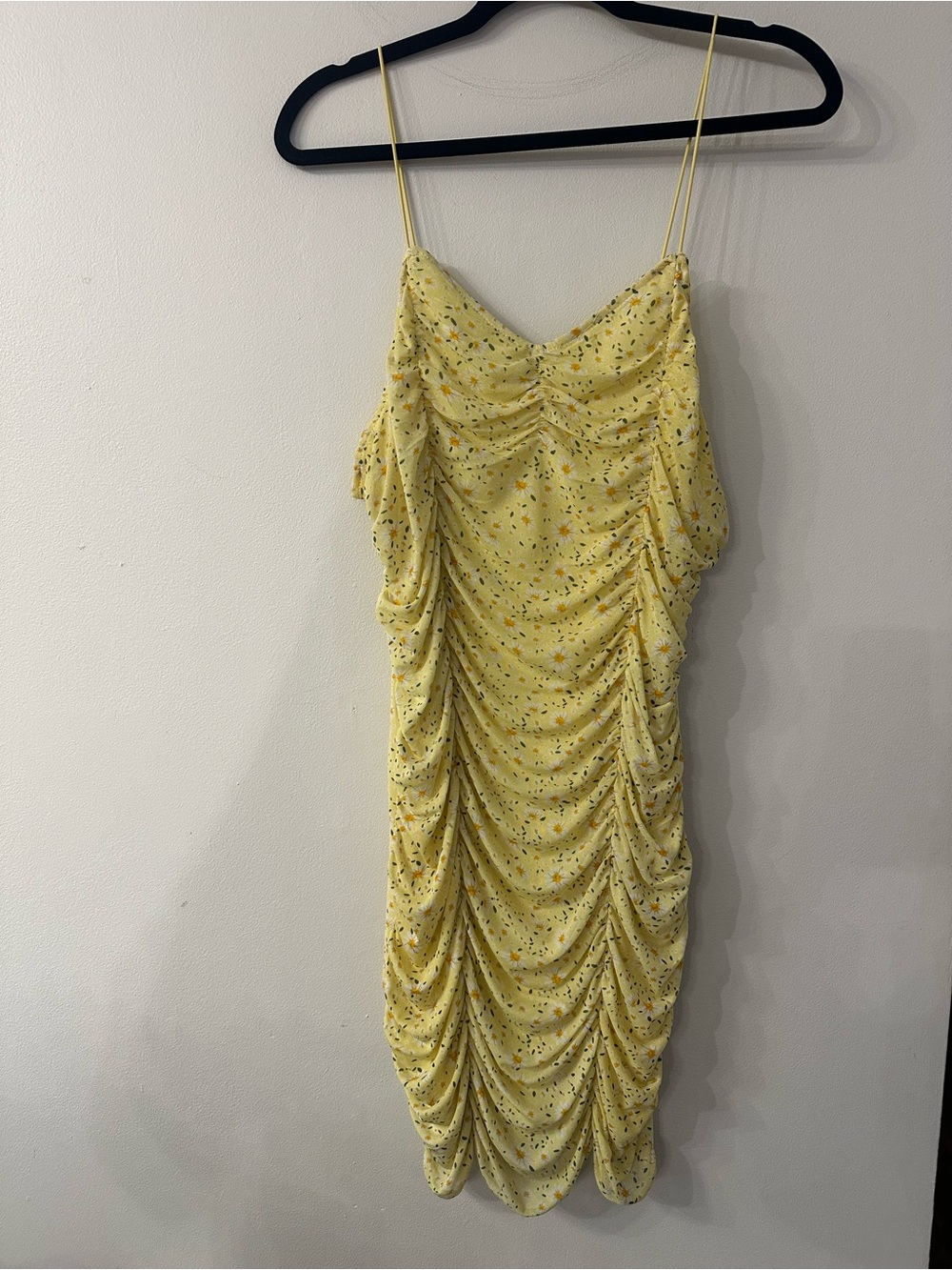No Boundaries Yellow Floral Ruched Midi Dress